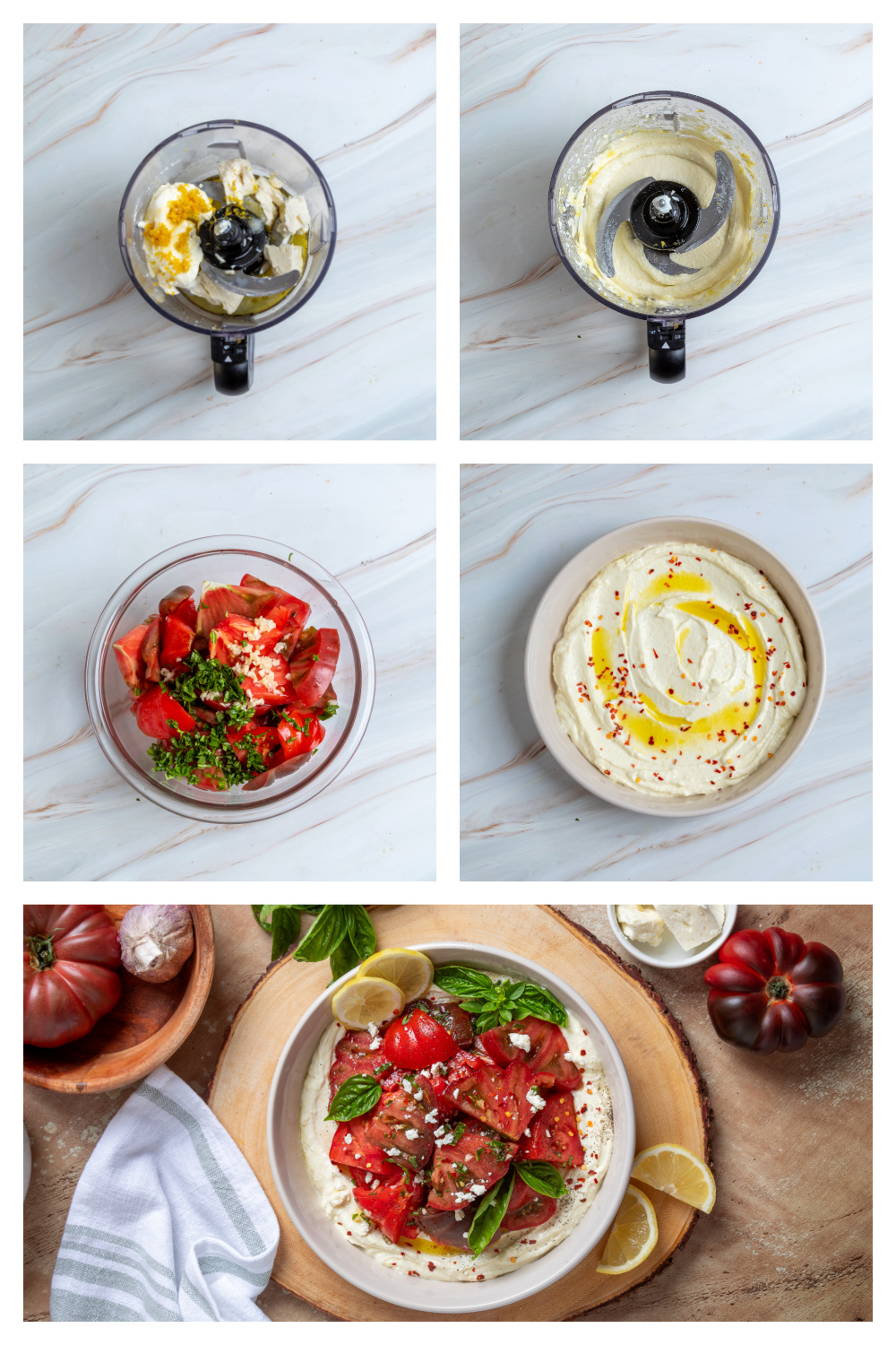 heirloom-tomato-salad-over-whipped-ricotta-feta-process-collage