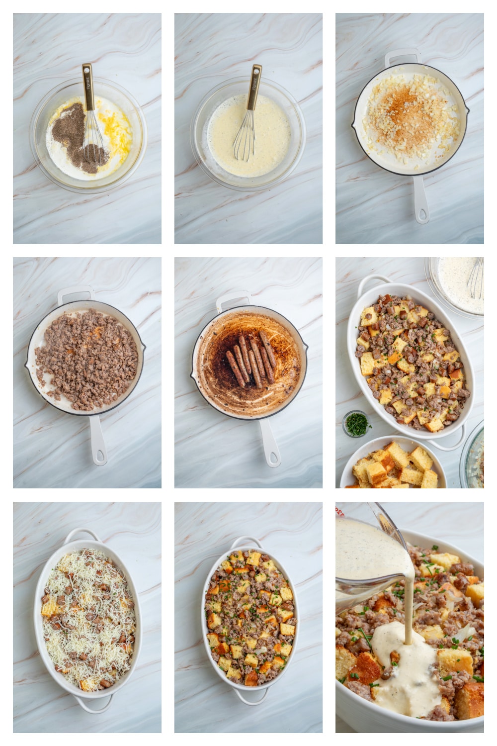 How to make leftover cornbread breakfast casserole step by step Steps for making leftover cornbread breakfast casserole with sausage, eggs and cheese
